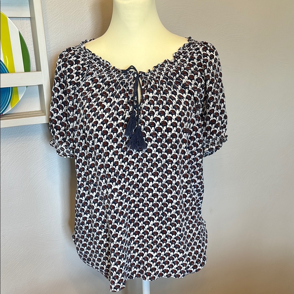 Women's Elephant Navy and Brown Patterned Top